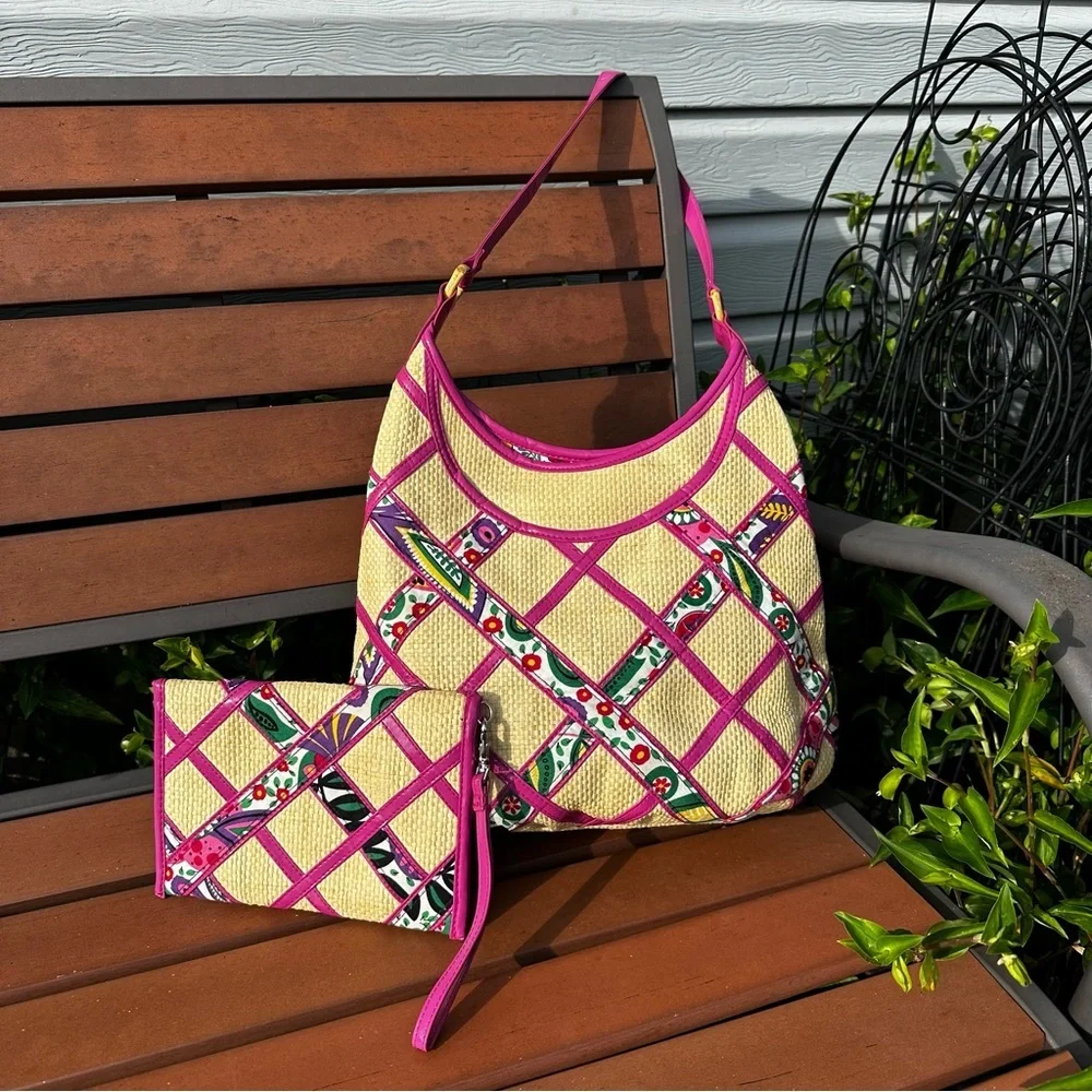 Vera Bradley Viva La Vera Straw Hobo Bag and Wristlet
